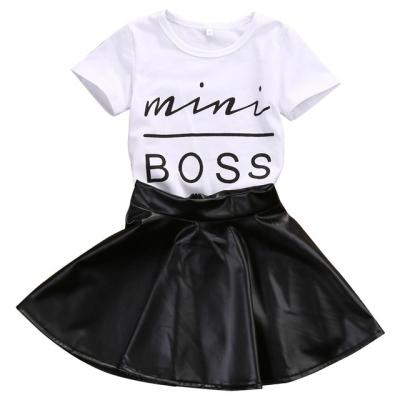 China Wholesale PU Leather Skirt Anti-wrinkle Sleeve Kid Girls Korean Summer 2pcs Clothes Clothing Set for sale