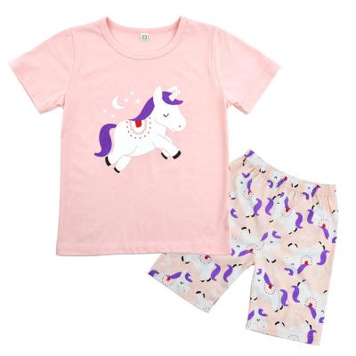 China Preppy Style Unicorn Pattern Pajamas Suit Foreign Trade Kids Cotton Children's Loungewear Girls' Short Sleeve Pajamas Kids Costume for sale