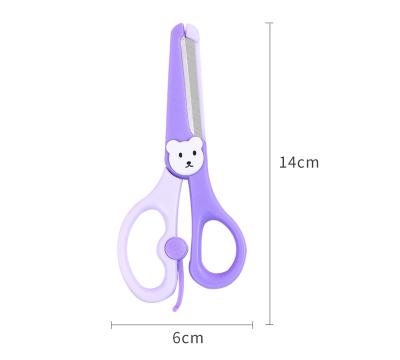 China OULE Design Diy5 Kids Ergonomic All-Plastic Thumb Round Head Cute Bear Scissors Protect Children Safety Stationery Hand Scissors for sale