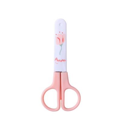 China OULE Design Kids Ergonomic Scissors With Cover Device Rubber Band Strength Manual Around Scissors Safety Head Scissors for sale