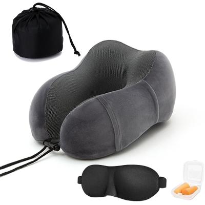 China NEW PORTABLE Hot Sale Design Eye Mask Cooling Set Neck Rest Cushion 3 In1 U Memory Foam Travel Neck Pillow for sale