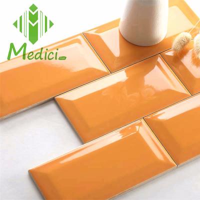 China Rustic Tiles 3x6, Light Orange Glossy Beveled Beveled Wall Tile Wholesale 4x8 Bathroom Wall Tile For Bathroom Wall Subway Tile for sale