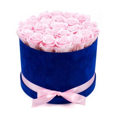 China Luxury roses flower box custom suede round rose flower packaging box for sale