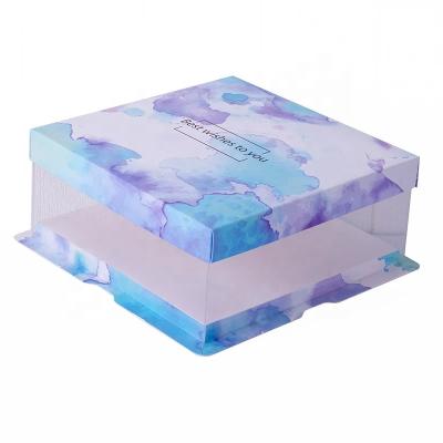 China 2022 popular rectangular high quality marble vein food grade transparent cake packaging box for sale