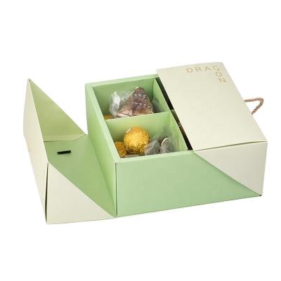 China wholesale new elegant green paper custom luxury 4 cake paper box with string handle for sale