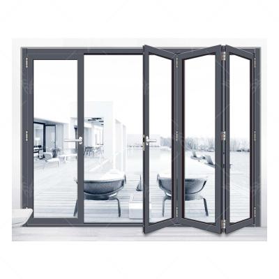 China Sound Insulation Tempered glass sliding folding door hinges aluminum glass bi fold door for sale