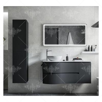 China Environmental Friendly Foshan Bathroom Cabinet Modern Bathroom Cabinet Black Vanity Cabinet With LED Mirror for sale