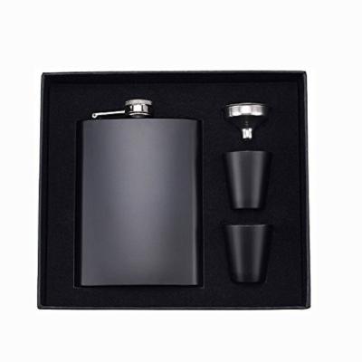 China Gift Box Matt Black Stainless Steel Hip Drinking Flask With 2 Black Shot Glasses 8oz Hip Flask for sale