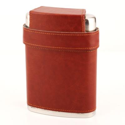 China Modern High Quality 6oz Hip Flask With Leather Luxury Pocket Brown Color Vodka Whiskey Hip Flask Wholesale Set for sale