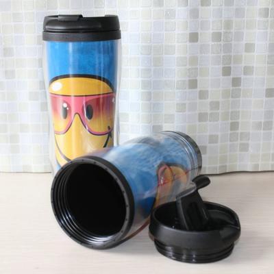 China Cute Wholesale Plastic Mugs With 12oz 350ml Double Wall Water Bottle Cup for sale