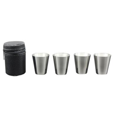 China Disposable Leather Bag for 4pcs 1oz Stainless Steel Shot Glass Cup Set for sale