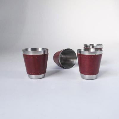 China Sustainable Mini Stainless Steel Shot Glass Cup Metal Cup With PU Leather for sale