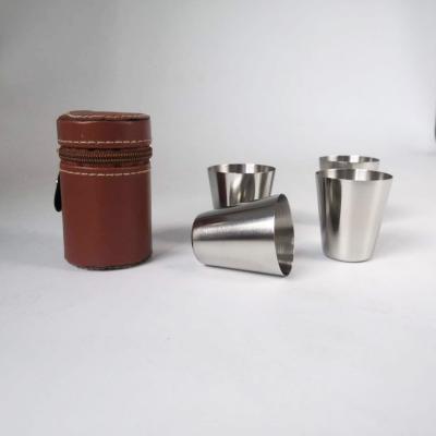 China Viable Silver Wine Cup Stainless Steel 30ml Shot Glass Set Mini Beer Glass With Leather Pouch for sale