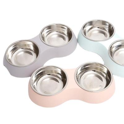 China Sustainable Travel Outdoor Slip Stainless Steel Plastic 2 Stainless Steel Dog Bowl Not Without Skid Puddle for sale