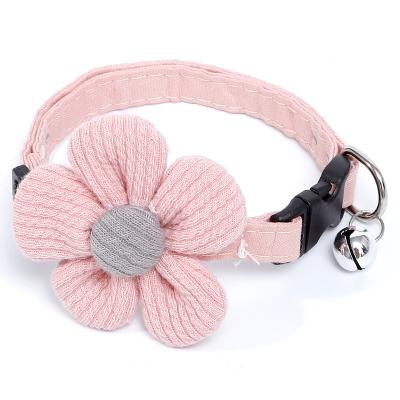 China Fashionable and Beautiful Personalized Pure Cotton Cat Collar Knitted Flower Pet Collar with Bell Cat Collar for sale