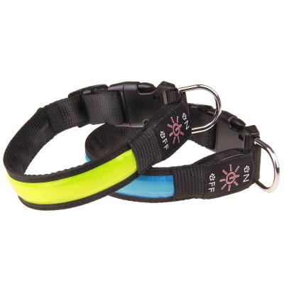 China Pet Collar Safety USB Reflective Leather Luminous Collar Pet Reflective Led Charging Collar for sale