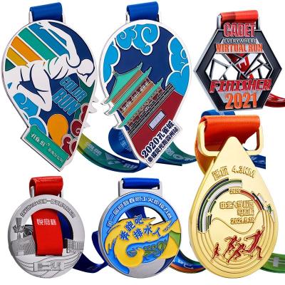 China Europe cheap custom medal bespoke marathon running virtual race sports 5k metal medal customization medallas desportivas with ribbons for sale