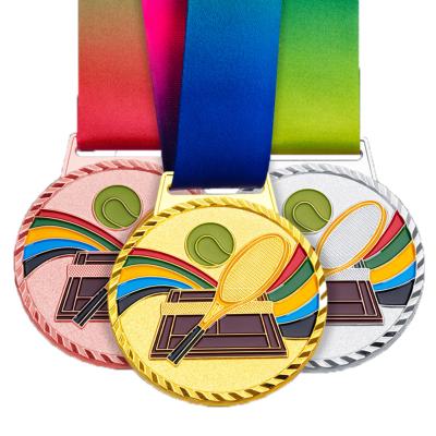 China High Quality Europe Running Tennis Medal In Stock With Ribbon Full Color Sublimated Fast Delivery for sale