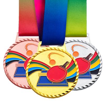 China High Quality Europe Ping Pong Award Medal Ping Pong Medallion With Sublimated Ribbon for sale