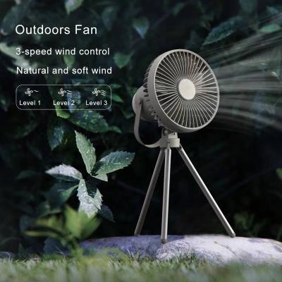 China Sports Stadiums Newest Lantern Tent Fan Portable Hangable Fan With Led Light For Outdoor Camp Tripod Fan Easy To Use for sale