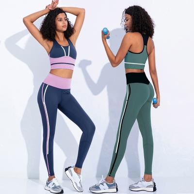 China New Breathable High Quality 2Pcs Colors Fitness Contacts Sports Gym Wear Colorful Yoga Pants Women Gaiters Sets for sale