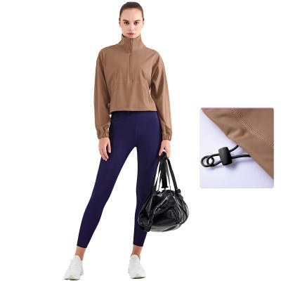 China New Breathable Wholesale Women Half Zipper Yoga Tee Long Sleeve T-shirt Women Gym Fitness Sportswear Clothing Jacket Solid Color for sale