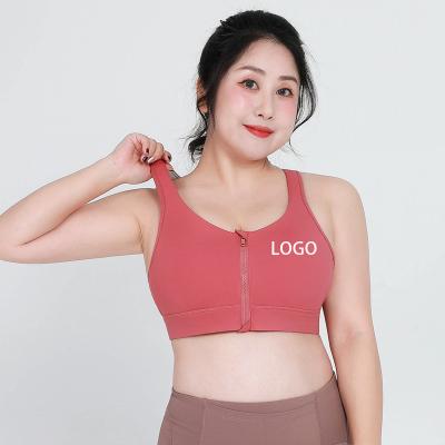 China Breathable Ready To Ship Plus Size Sports Bra Front Zipper High Impact Shockproof Sports Bra Large Size Gym Fitness Sports Wear for sale