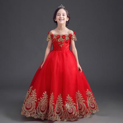 China Breathable Children Princess Border Little Girl Gauze Flower Child Wedding Dress Party Dress Host Girl Piano Performance Pompous Dress for sale