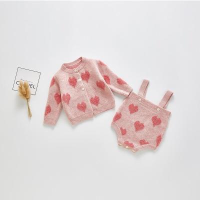 China Autumn Baby Clothes Sets Antibacterial Sweater Set Toddler Babies Long Sleeve Pink Button Romper for sale