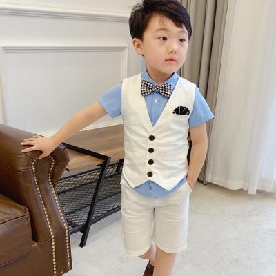 China 2021 summer new casual solid color children's suit gentleman's jacket set boy's vest + shorts suit set for sale