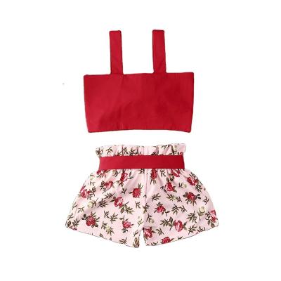 China Comfotable 2021 Summer Baby Dressing Set Bride Flowers Print Sleeveless Two Piece Sets for sale