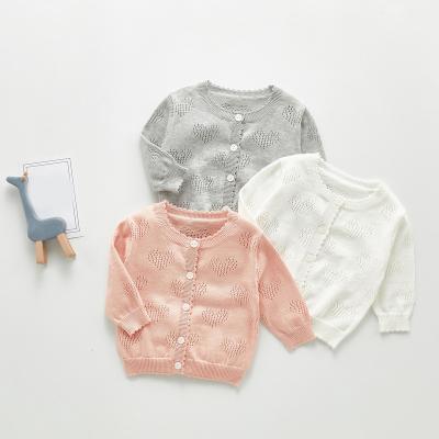 China 2021 Autumn Soft Breathable Cotton Solid Color Loose Cardigan Hollowed-out Jackets for Baby Boy and Girls Baby Clothes for sale