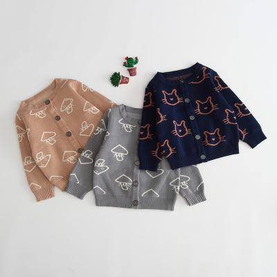 China Cat Mushroom Print Decoration Girl Sweater Breathable Baby Knitted Cardigan for sale