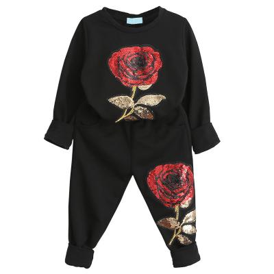 China Antibacterial Embroidered Kids Casual Children's Sets Rose Children's Sports Sequins Suit Clothing Suit for sale