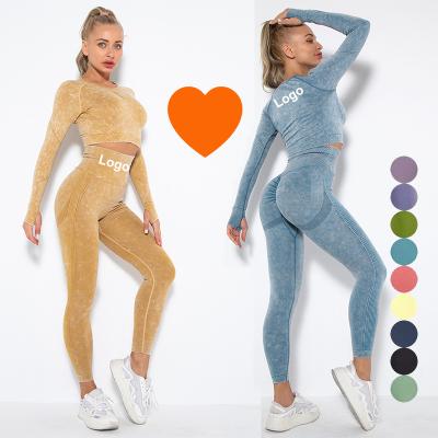 China YSKF6500 Breathable Seamless Sports Gym Wear Womens Butt Lift Biker Sleeve Crop Crac! crack! long top fitness yoga leggings pants sets for sale