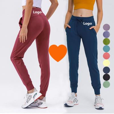 China D19069 Lulu Lemon Women Workout Jogger Breathable Running Fitness Fit Tapered Ladies Waist Adjustable Yoga Gaiters Pants High With Pocket for sale