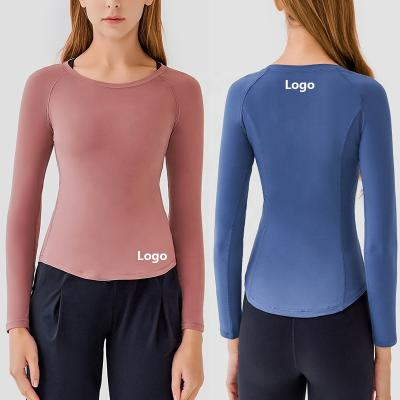 China MS004 Womens Breathable Sports Shirt Increasing Workout Running Naked Feeling Long Sleeve Tee Slim Fit Top for sale