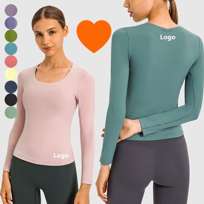 China DS130 Lulu Custom Logo Fall Compression Dryfit Sports Yoga Gym Fitness Long Sleeve Crop Top Women's Breathable T-Shirts for sale