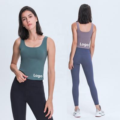 China DT040 Lulu Breathable Wholesale Women Sports Yoga Crop Bodybuilding Tanks Gym Vest Custom Women for sale