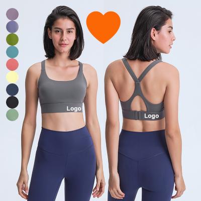 China Breathable DW033 Lulu High Impact Women Cross Back Yoga Padded Bra Workout Sports Bra Sports Fitness Activewear Sports Yoga Bra for sale