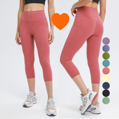 China DL065 Breathable Lulu 2022 Women Summer Sports Active Wear Workout Pants Breathable Capri Yoga Cropped Pants With Pockets Gym Gaiters for sale