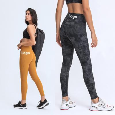 China DL021 Yoga High Pants Yoga Leggings Women's Hose Tie Dye Pocket Yoga Pants Soft Bare Waist Breathable Butter High Gaiters for sale