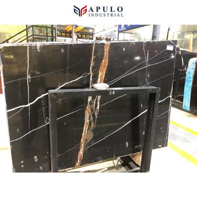 China Customized Modern High Quality Customized Natural Pure Black Marble with Gold Wire Pattern Iranian Black Marble Gold and Black Gold Pattern Tile for sale