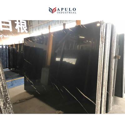 China Belgium modern marquinia nero marquina black low price silky black tile with white veins khenifra black marble tile for sale