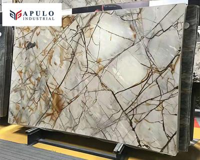 China Factory Made Luxury Stone Custom Modern Apulo Roman Impression With Gold Vein Suitable For Kitchen Blue Marble Slab for sale