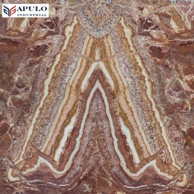 China Modern high quality messy lines factory price red onyx jadeite gold slab striped brown pulse onyx silk gold slab for wall for sale