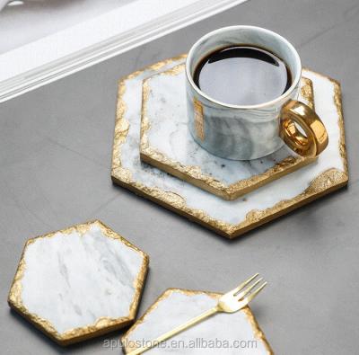 China Europe ready to sales apulo coaster luxury non-slip natural marble place mat in white stone with gold inlaid marble top for sale