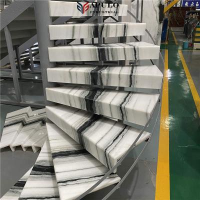 China Apulostone Panda Modern White Marble Staircase Marble Step Modern Floating Straight Marble Step Design Customized for sale