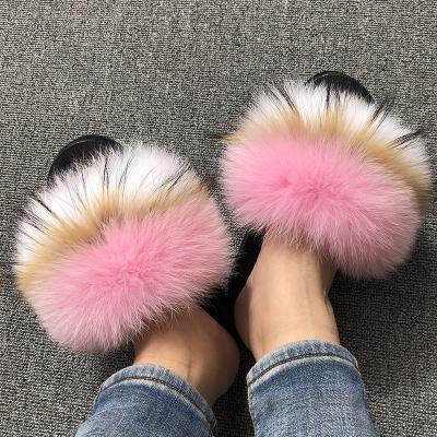 China Fashion Trend Quality Color Natural Fur Slides Raccoon Fur Women Stable Soft Wholesale Slippers Sandals for sale