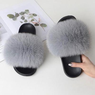 China Fashion Trend Hot Sale Women Flat Fox Fur Slides Fluffy Home Sandal for sale